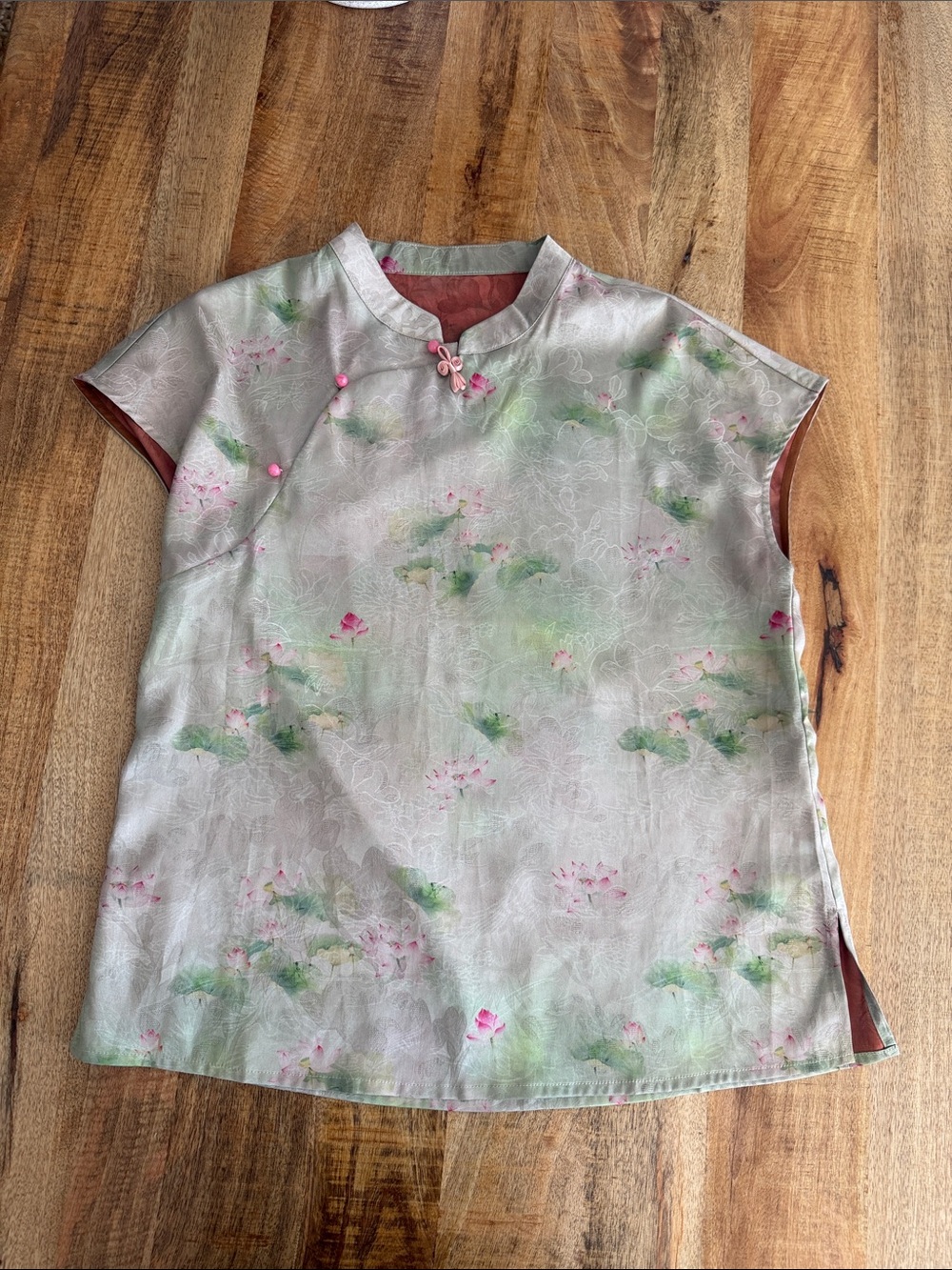 Fashion Nova Pale Gray Floral Satin Mandarin Collar Top